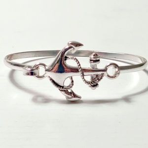 Silver Anchor Bangle Bracelet